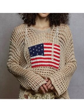 NWT Miracle Open-Knit Crochet Flag Hoodie